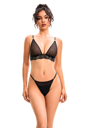 Evangeline Sheer Mesh Bralette & Adjustable G-String Set
