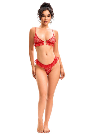 Alisson Sheer Lace Heart Bralette Top & Ruffle Thong Set